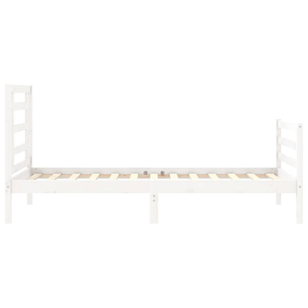 vidaXL Bedframe met hoofdbord massief hout wit 90x200 cm