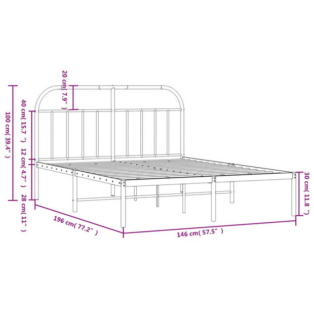 vidaXL Bedframe met hoofdbord metaal zwart 140x190 cm