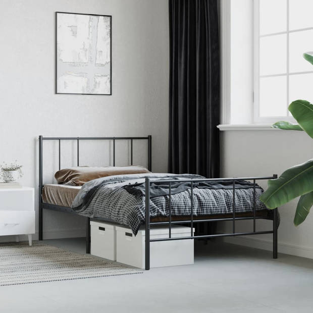 vidaXL Bedframe met hoofd- en voeteneinde metaal zwart 80x200 cm