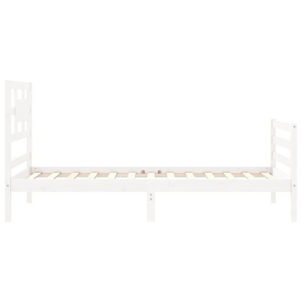 vidaXL Bedframe met hoofdbord massief hout wit 90x200 cm