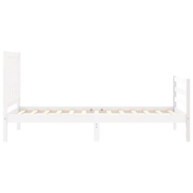 vidaXL Bedframe met hoofdbord massief hout wit 90x200 cm