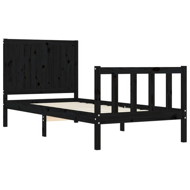 vidaXL Bedframe met hoofdbord massief hout zwart 90x200 cm