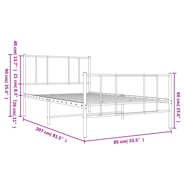 vidaXL Bedframe met hoofd- en voeteneinde metaal zwart 80x200 cm