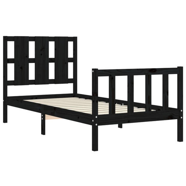 vidaXL Bedframe met hoofdbord massief hout zwart 100x200 cm