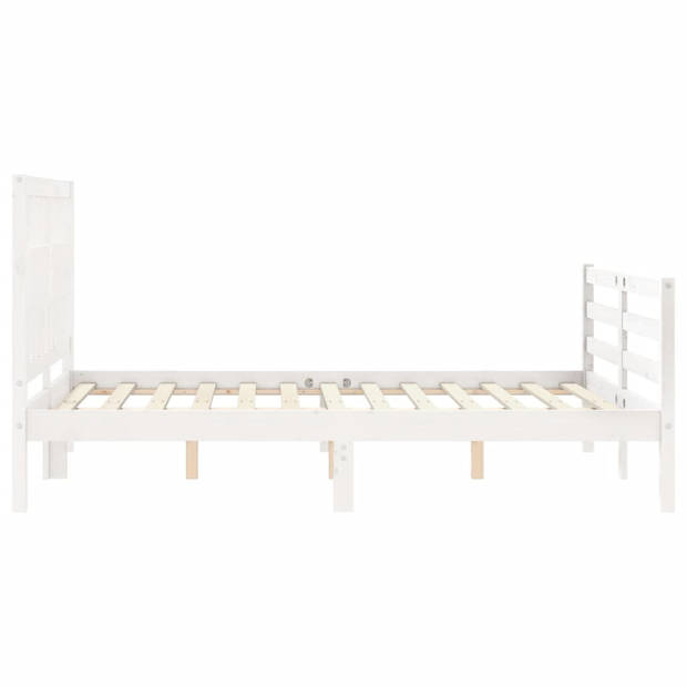 vidaXL Bedframe met hoofdbord massief hout wit 140x190 cm