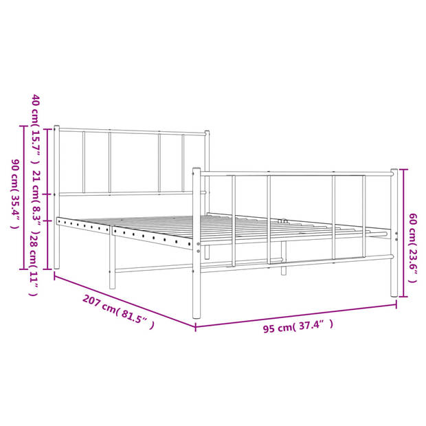 vidaXL Bedframe met hoofd- en voeteneinde metaal zwart 90x200 cm