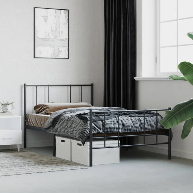 vidaXL Bedframe met hoofd- en voeteneinde metaal zwart 107x203 cm