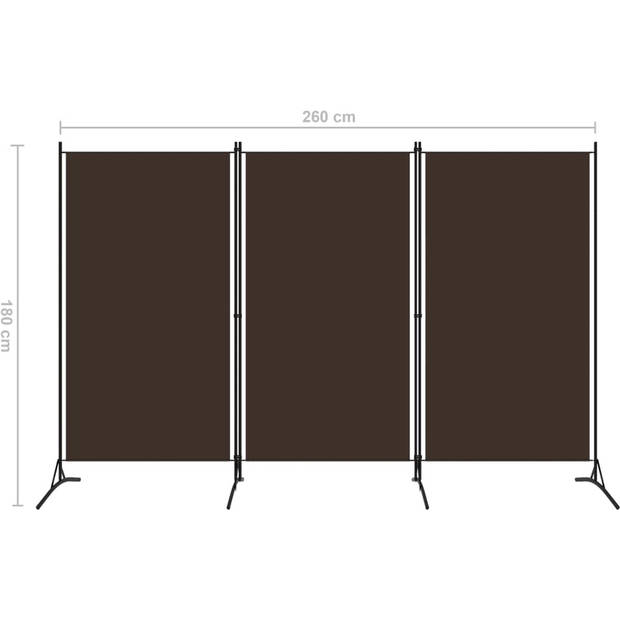 The Living Store Ruimteverdeler 3 panelen - 260x180cm - Bruin polyester en gepoedercoat ijzer