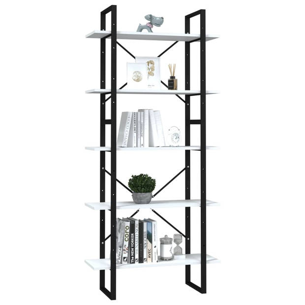 The Living Store Boekenkast Industrial - Hout/Metaal - Wit - 80x30x105cm/80x30x70cm