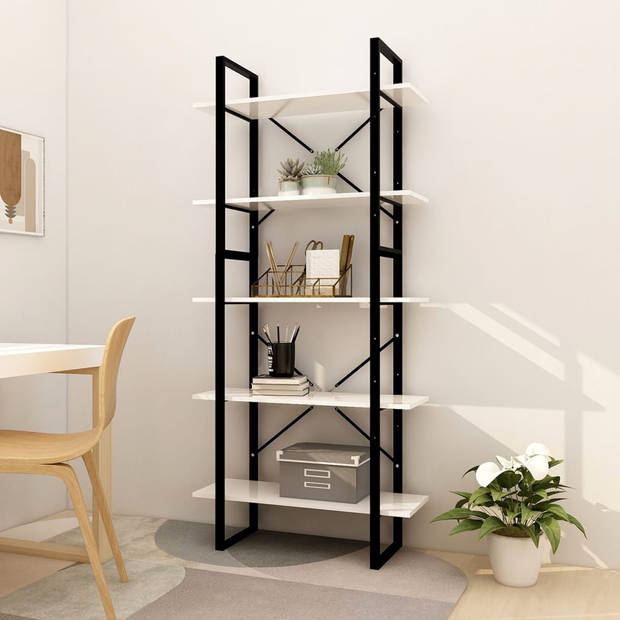 The Living Store Boekenkast Industrial - Hout/Metaal - Wit - 80x30x105cm/80x30x70cm