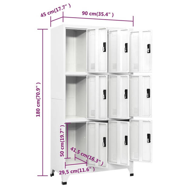 The Living Store Lockerkast - Staal - 90x45x180 cm - 9 afsluitbare deuren