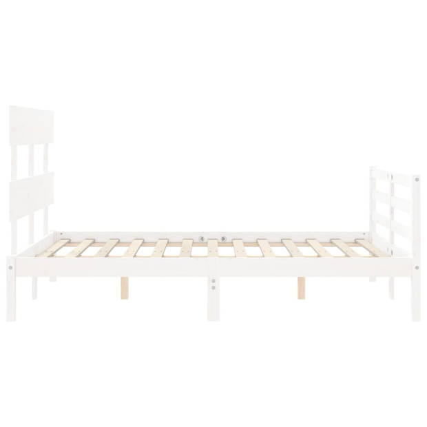 vidaXL Bedframe met hoofdbord massief hout wit