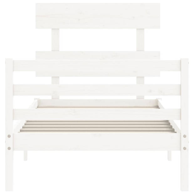 vidaXL Bedframe met hoofdbord massief hout wit 90x200 cm