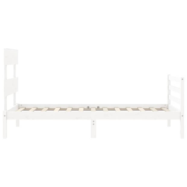 vidaXL Bedframe met hoofdbord massief hout wit 100x200 cm