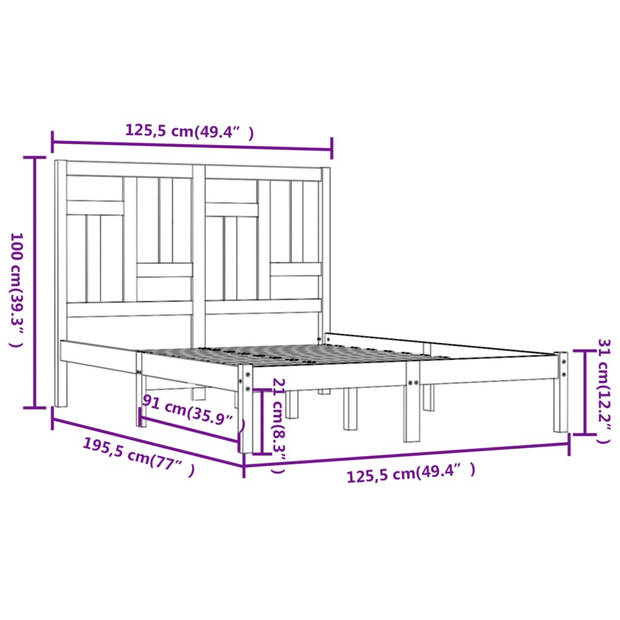 vidaXL Bedframe massief hout honingbruin 120x190 cm