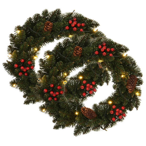 The Living Store Kerstkransen Set Groen 45 cm - LED - Dennenappels