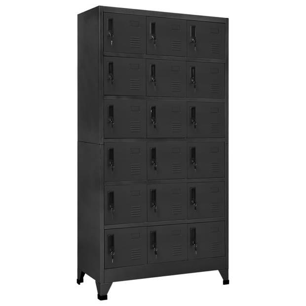 The Living Store Lockerkast Staal - 90 x 40 x 180 cm - Antraciet