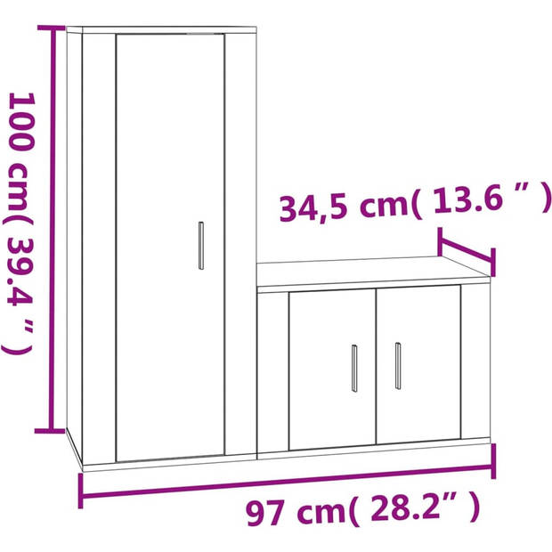 The Living Store Televisiekastenset - Klassiek - Hoogglans wit - 57x34.5x40 cm / 40x34.5x100 cm