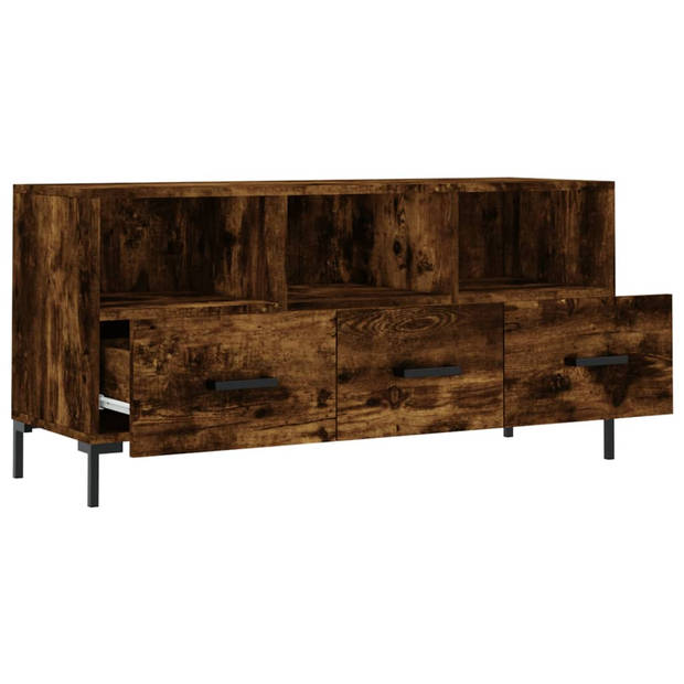 The Living Store TV-meubel - Gerookt eiken - 102 x 36 x 50 cm - Bewerkt hout en ijzer