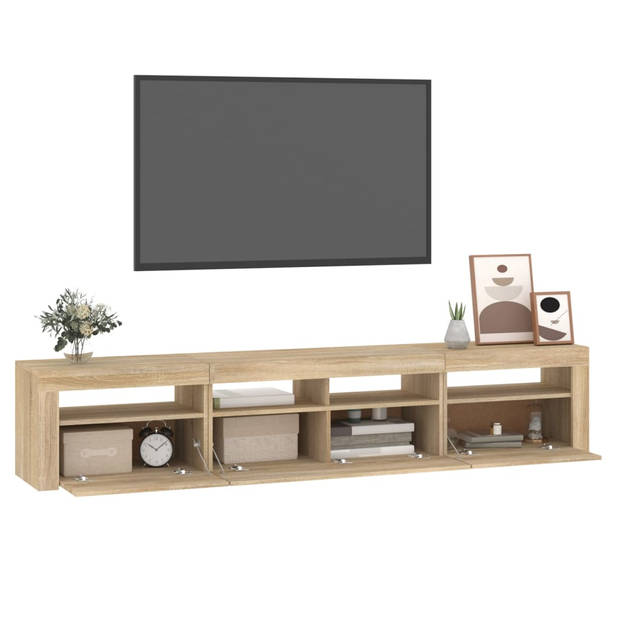 The Living Store TV-meubel - Joy - Hout - 210x35x40 cm - RGB LED-verlichting