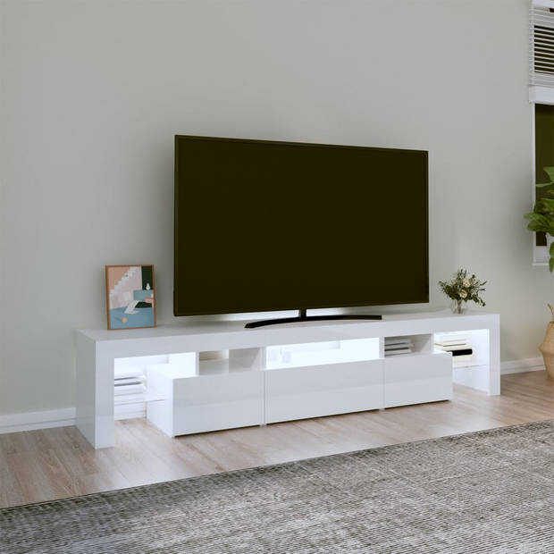 The Living Store TV-meubel Nord - Tv-meubels - 200 x 36.5 x 40 cm - LED-verlichting - Hoogglans wit