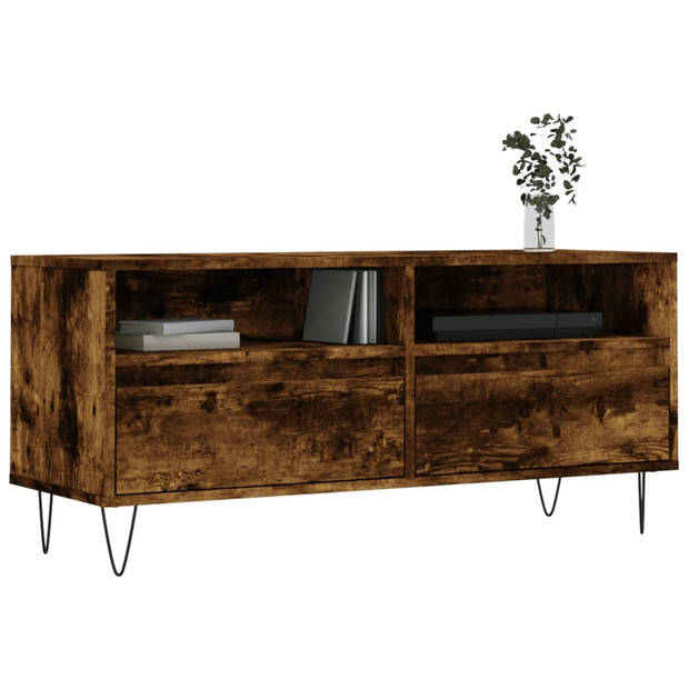 The Living Store Tv-meubel Gerookt Eiken - 100 x 34.5 x 44.5 cm - Opbergruimte - Stabiel tafelblad