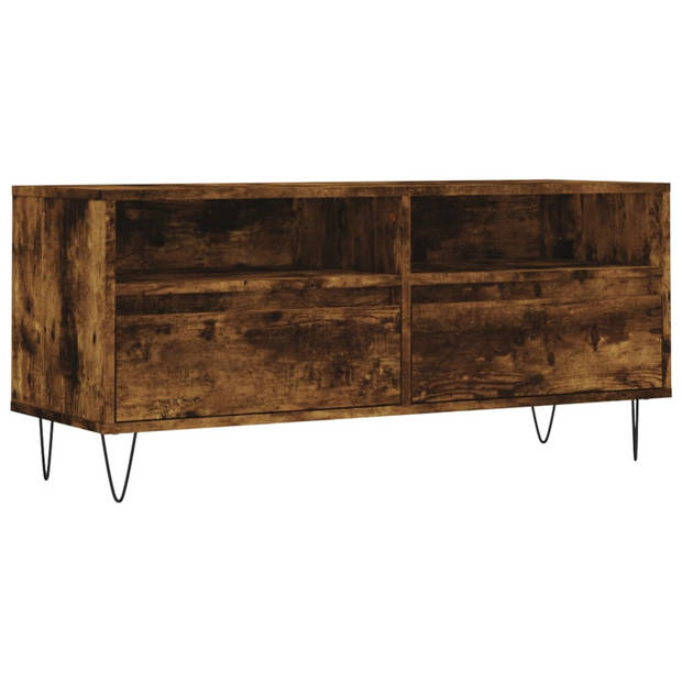 The Living Store Tv-meubel Gerookt Eiken - 100 x 34.5 x 44.5 cm - Opbergruimte - Stabiel tafelblad