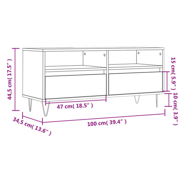 The Living Store Tv-meubel Gerookt Eiken - 100 x 34.5 x 44.5 cm - Opbergruimte - Stabiel tafelblad