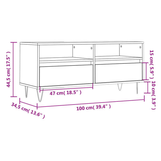 vidaXL Tv-meubel 100x34,5x44,5 cm bewerkt hout gerookt eikenkleurig