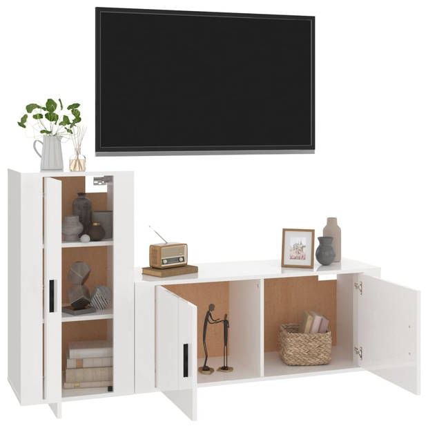 The Living Store Klassieke Televisiekastenset - TV-meubel 100x34.5x40cm en 40x34.5x80cm - Hoogglans wit
