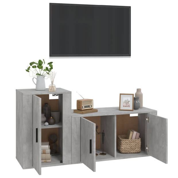 The Living Store Klassieke televisiekastenset - TV-meubel 80x34.5x40cm - 40x34.5x60cm - Betongrijs