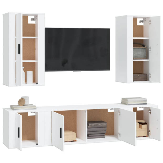 The Living Store TV-meubelset - Klassiek - 100 x 34.5 x 40 cm - wit - bewerkt hout