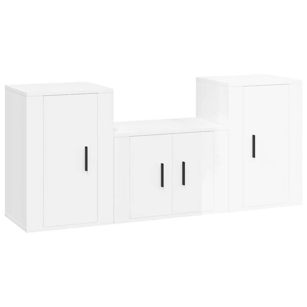 The Living Store TV-meubel Set - Hoogglans Wit - Klassiek Design - 57x34.5x40cm - 2x40x34.5x60cm