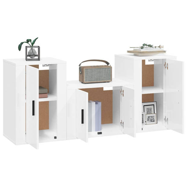 The Living Store TV-meubel Set - Hoogglans Wit - Klassiek Design - 57x34.5x40cm - 2x40x34.5x60cm
