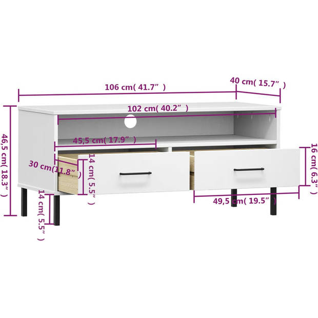 The Living Store OSLO TV-Kast - 106 x 40 x 46.5 cm - Massief grenenhout