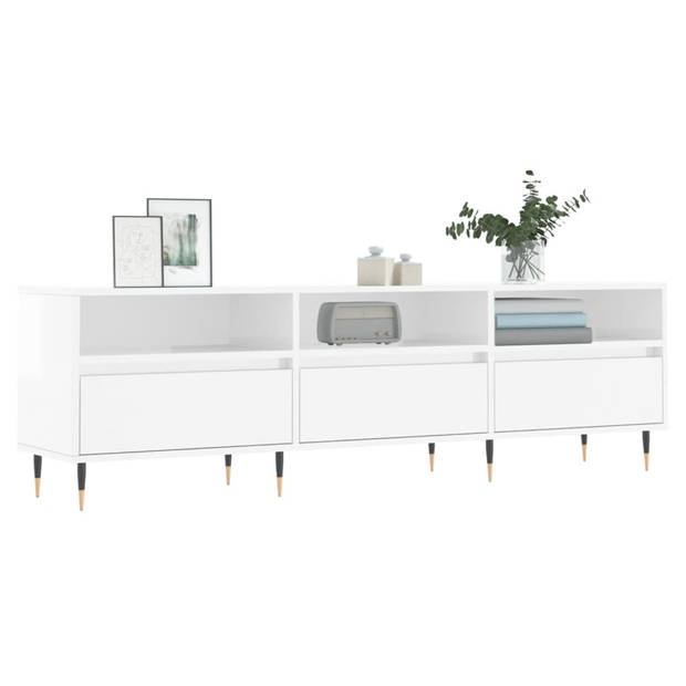 The Living Store Tv-meubel - hoogglans wit - 150 x 30 x 44.5 cm - bewerkt hout en ijzer