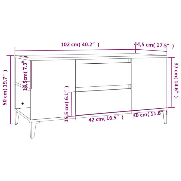 vidaXL Tv-meubel 102x44,5x50 cm bewerkt hout betongrijs