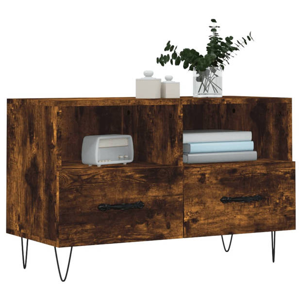 The Living Store TV-meubel Trendy Gerookt Eiken - 80 x 36 x 50 cm - Opbergruimte - Presenteerfunctie