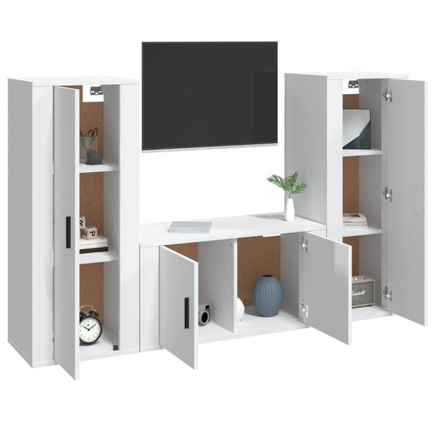 The Living Store Televisiekastenset Hoogglans Wit - 2x 40x34.5x100 cm - 1x 80x34.5x40 cm