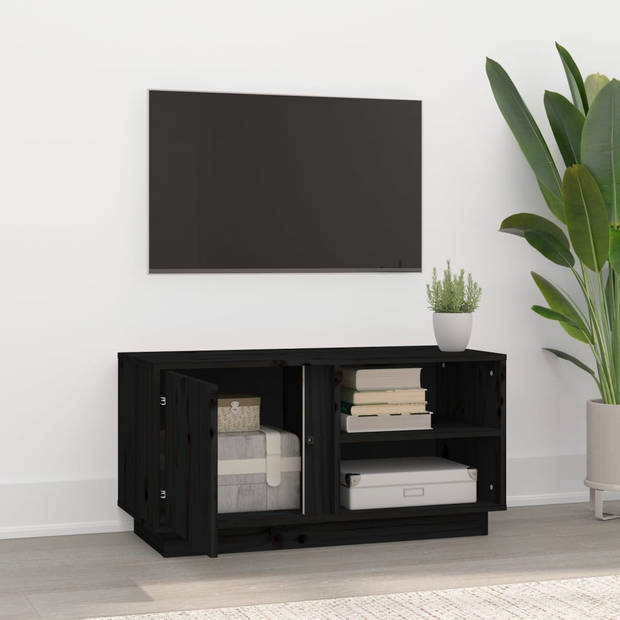 The Living Store Tv-meubel - Grenenhout - 80 x 35 x 40.5 cm - Zwart