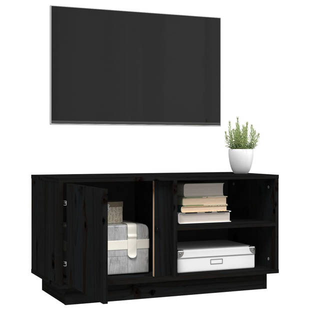 The Living Store Tv-meubel - Grenenhout - 80 x 35 x 40.5 cm - Zwart