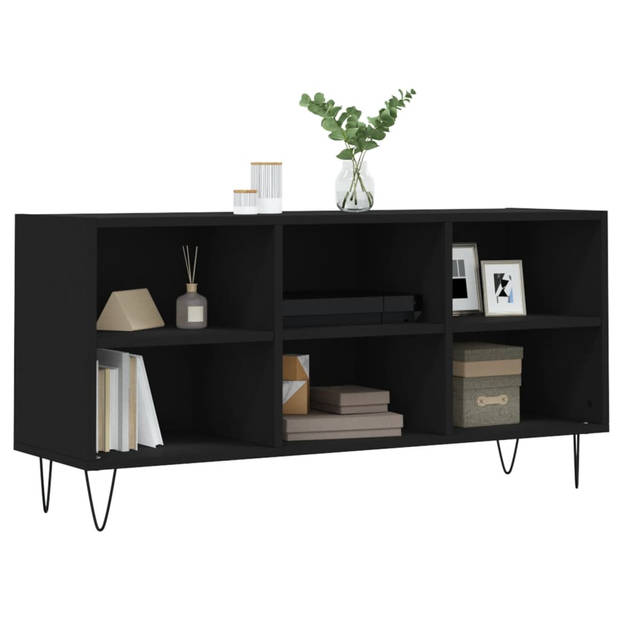 The Living Store TV-meubel - Zwart Bewerkt Hout/IJzer - 103.5 x 30 x 50 cm - Opbergruimte