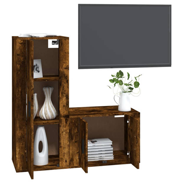 The Living Store TV-meubelset - Gerookt eiken - 57x34.5x40 cm - 40x34.5x100 cm