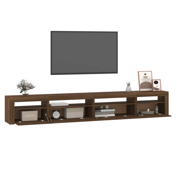 The Living Store TV-meubel - LED-verlichting - bruineiken - 270 x 35 x 40 cm - bewerkt hout