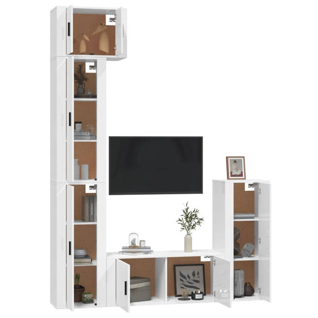 The Living Store TV-meubelset - Klassieke - Hoogglans wit - 57x34.5x40cm - 3x40x34.5x100cm - 100x34.5x40cm