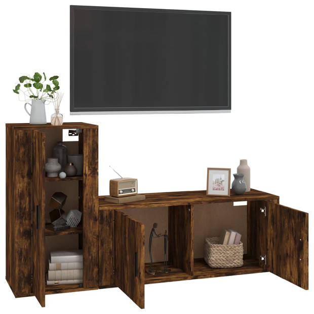 The Living Store Klassieke Televisiekastenset - TV-meubel - Gerookt Eiken - 100 x 34.5 x 40 cm - 40 x 34.5 x 80 cm