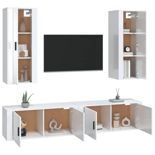 The Living Store TV-meubelset - Hoogglans wit - 40 x 34.5 x 100 cm - Bewerkt hout