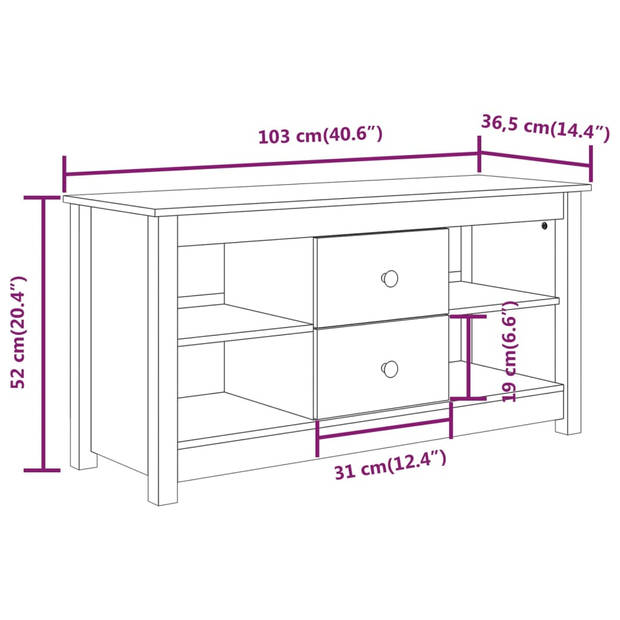 vidaXL Tv-meubel 103x36,5x52 cm massief grenenhout wit