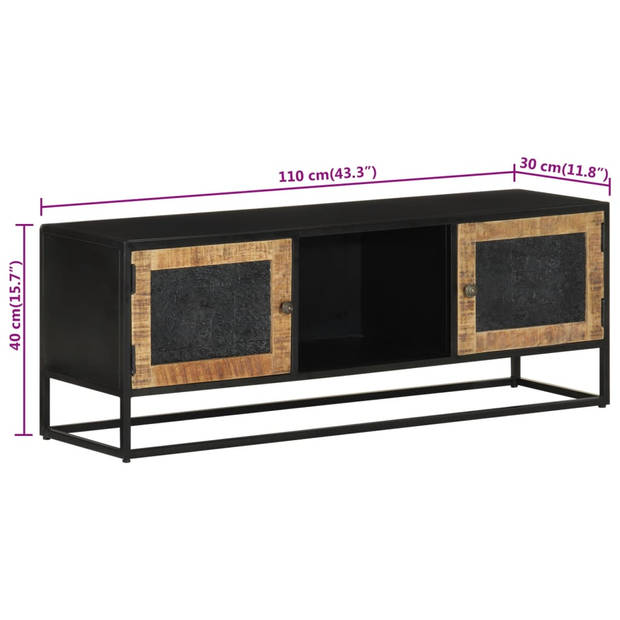 vidaXL Tv-meubel 110x30x40 cm massief ruw mangohout en ijzer