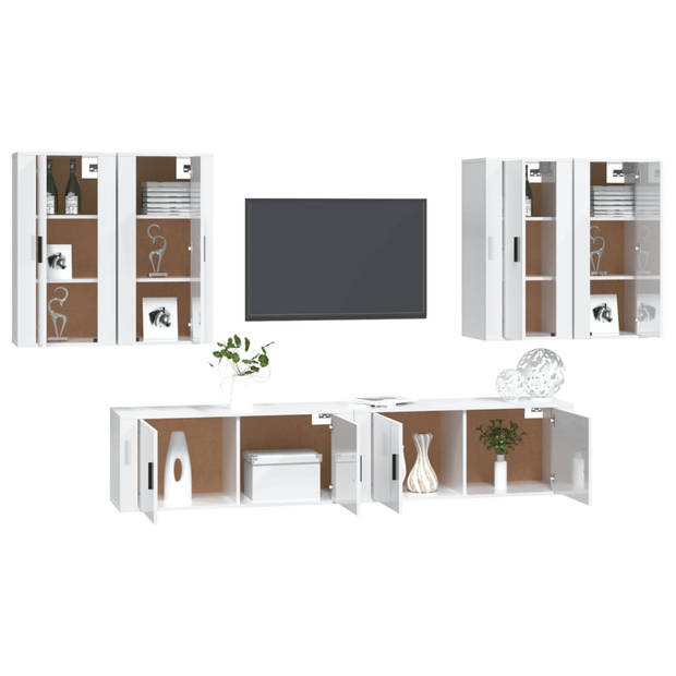 The Living Store Televisiekastenset - 2x 100 x 34.5 x 40 cm - 4x 40 x 34.5 x 80 cm - hoogglans wit